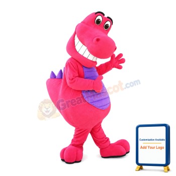 Smiling Pink & Purple Little Dinosaur Mascot Adult Costume
