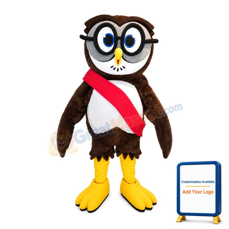 Brown Owl Mascot Adult Costume With Glasses