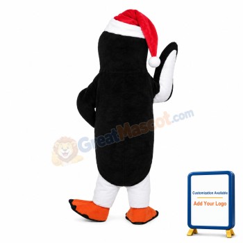 Cute Penguin Mascot Adult Costume With Christmas Hat