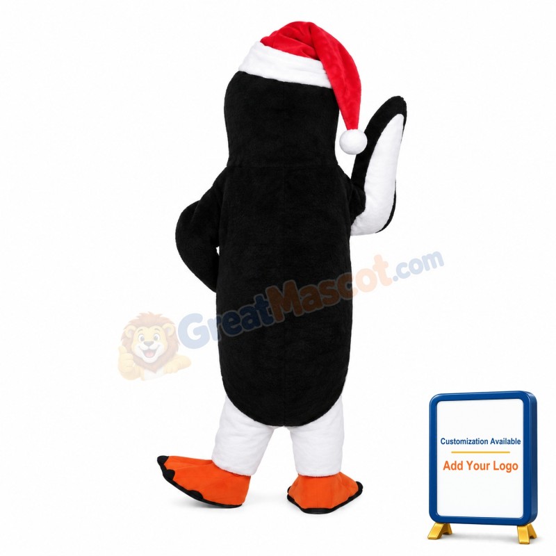 Cute Penguin Mascot Adult Costume With Christmas Hat