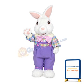 White Jumpsuit Fuzzy Bunny Mascot Adult Costume