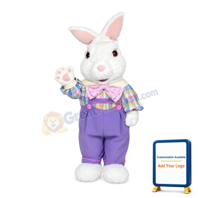 White Jumpsuit Fuzzy Bunny Mascot Adult Costume