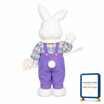 White Jumpsuit Fuzzy Bunny Mascot Adult Costume