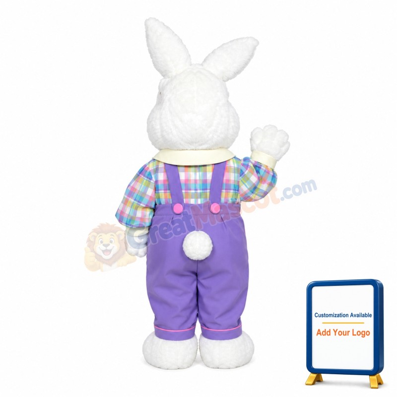 White Jumpsuit Fuzzy Bunny Mascot Adult Costume
