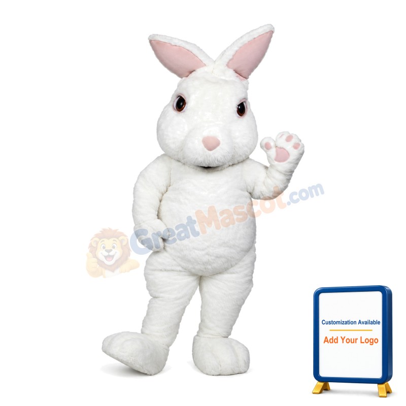 White Fuzzy Bunny Mascot Adult Costume