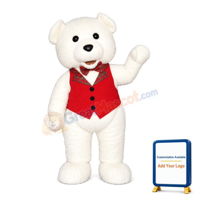 White Teddy Bear Mascot Adult Costume For Holiday Party