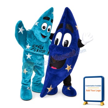 Adult Size Cartoon Dark Blue Moon And Blue Star Mascot Costume