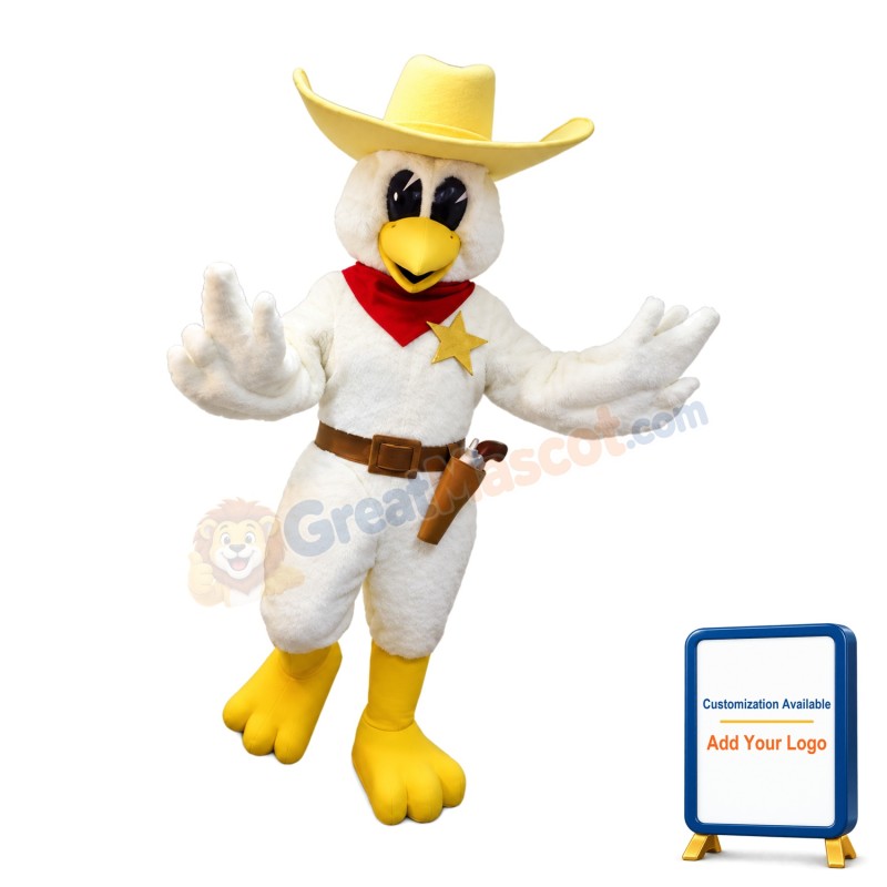 White Chicken Cowboy Mascot Adult Costume