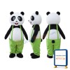 Adult Cartoon Panda Mascot Costume Wearing Green Overalls