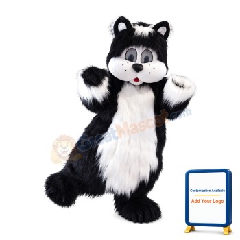 Cute Black & White Dog Long Fur Mascot Costume