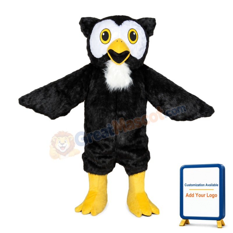 Long Fur Black Owl Mascot Adult Costume