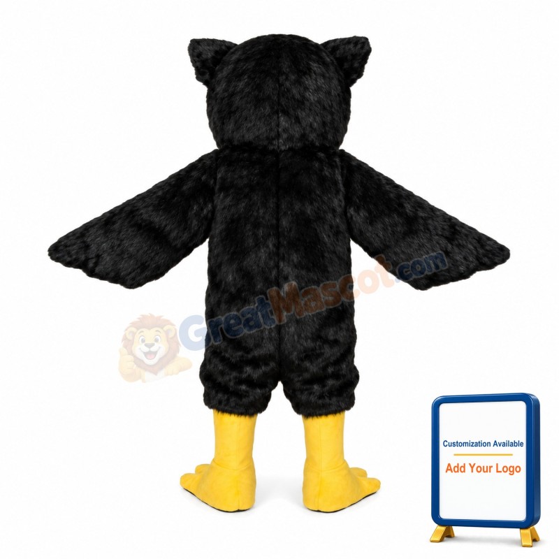 Long Fur Black Owl Mascot Adult Costume