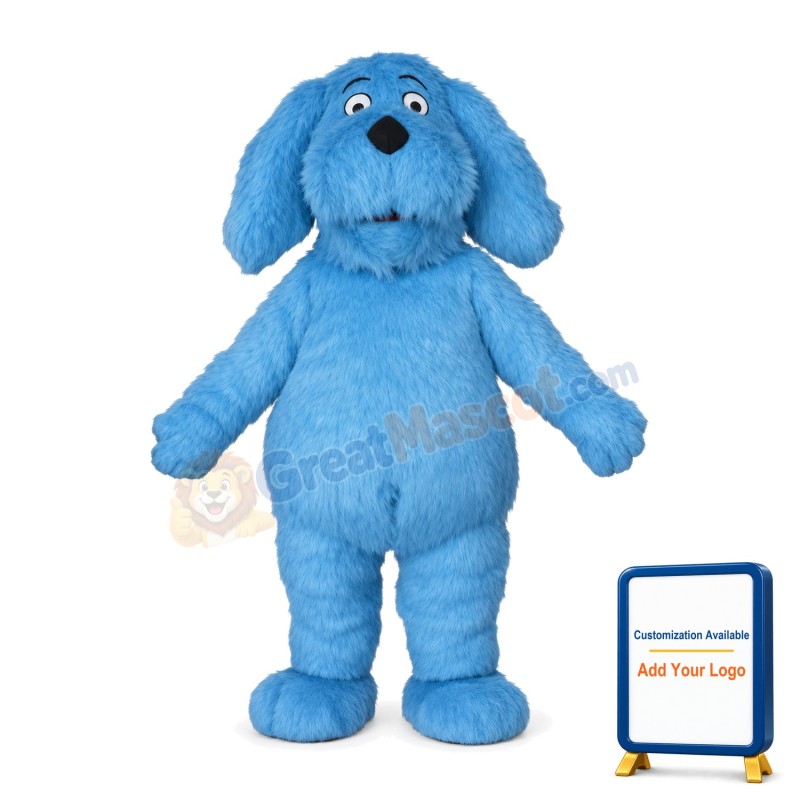 Long Fur Blue Dog Mascot Adult Costume