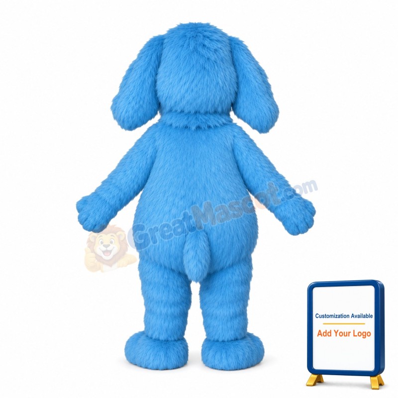 Long Fur Blue Dog Mascot Adult Costume