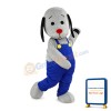 Cute Cartoon Grey Hound Dog Mascot Costume Wearing Blue Overalls