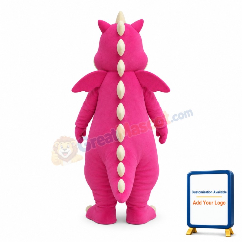 Adult Cartoon Pink Dragon Mascot Costume