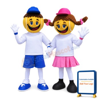 Polite Cartoon Tennis Boy And Tennis Girl Mascot Adult Costume