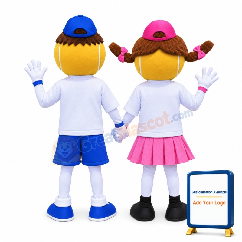 Polite Cartoon Tennis Boy And Tennis Girl Mascot Adult Costume