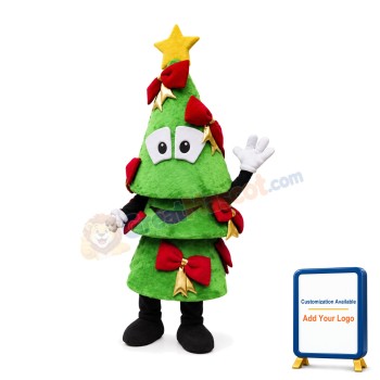 Lovely Cartoon Red Bow Christmas Tree Mascot Costume