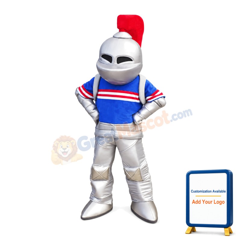 Cartoon Spartan Silver Knight Mascot Costume