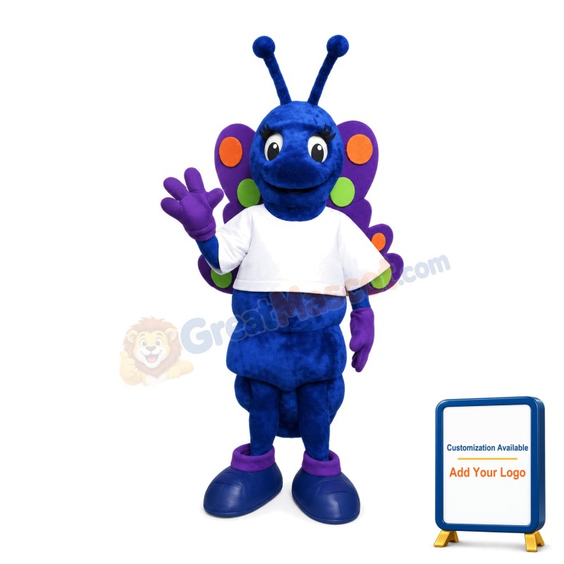 Friendly Blue Butterfly Mascot Costume