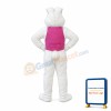 White Easter Bunny Plush Mascot Costume Wearing Red Vest