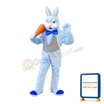Blue Easter Bunny Mascot Costume With Carrot