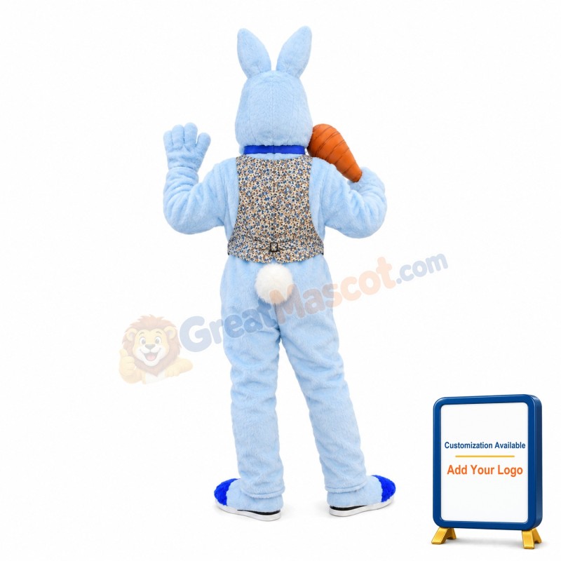 Blue Easter Bunny Mascot Costume With Carrot