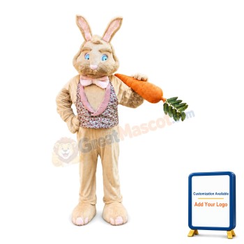 Brown Easter Bunny Mascot Costume Wearing Leopard Vest