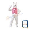 White Easter Bunny Plush Mascot Costume Wearing Pink Vest