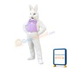 White Easter Bunny Plush Mascot Costume Wearing Purple Vest
