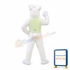 White Easter Bunny Plush Mascot Costume Wearing Yellow Vest