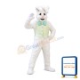 White Easter Bunny Plush Mascot Costume Wearing Yellow Vest