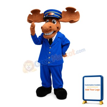 Polite Moose Train Conductor Mascot Adult Costume