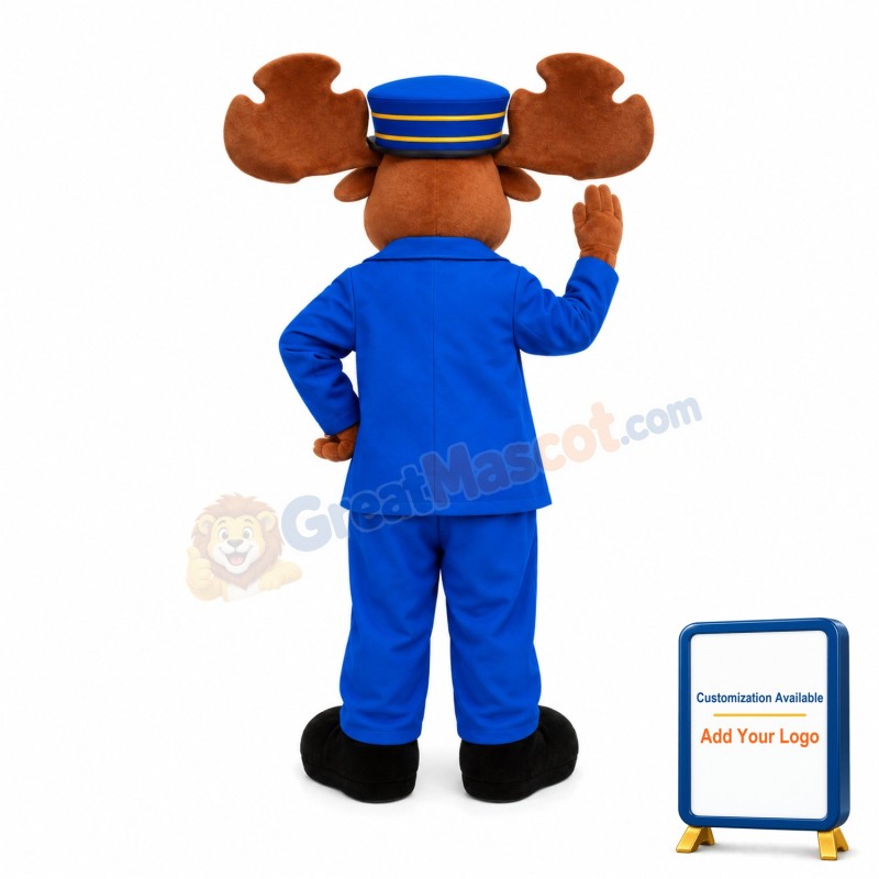 Polite Moose Train Conductor Mascot Adult Costume