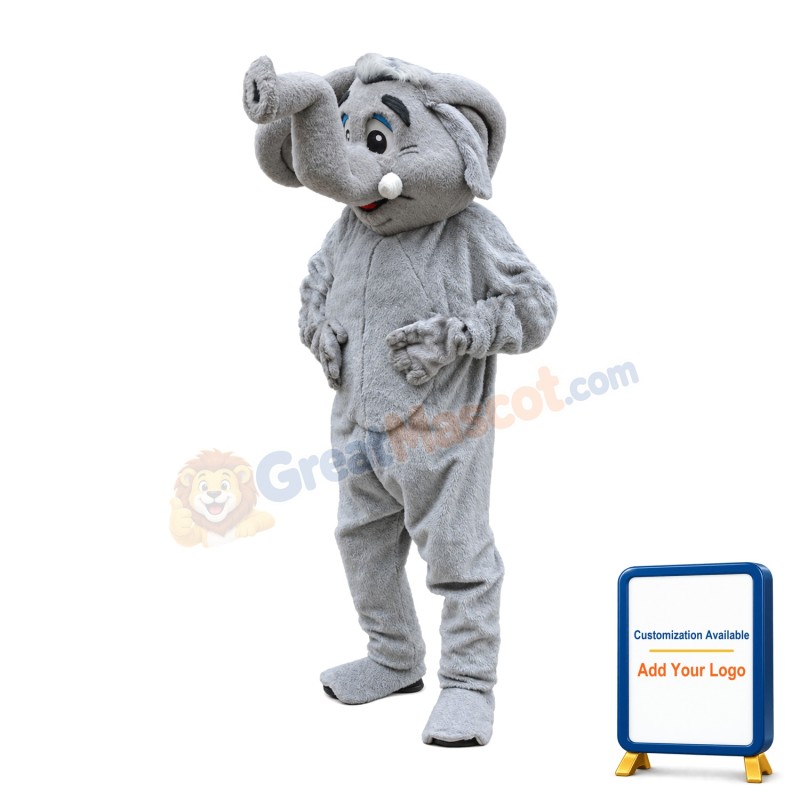 Cute Plush Grey Elephant Mascot Adult Costume