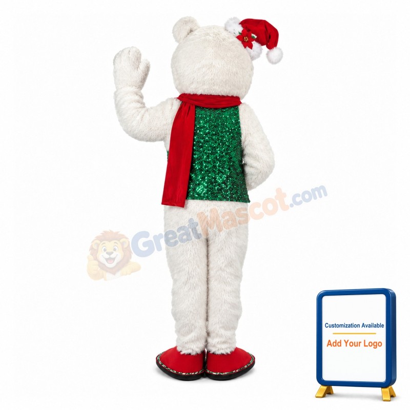 Smiling Christmas Polar Bear Mascot Costume