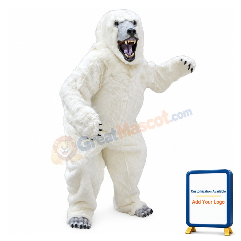 Fierce Polar Bear Long Wool Mascot Costume
