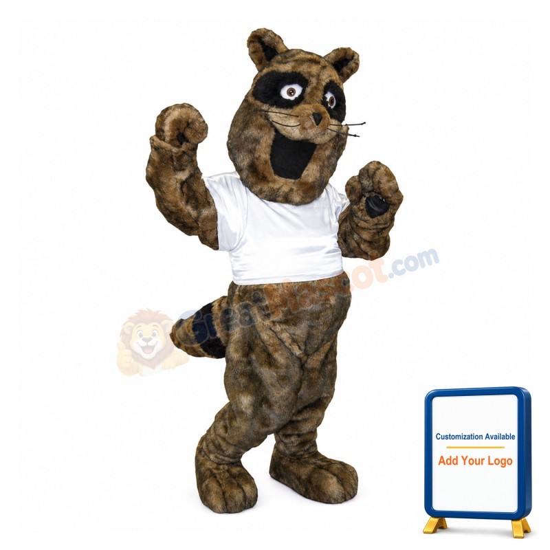 Brown Power Raccoon Mascot Adult Costume