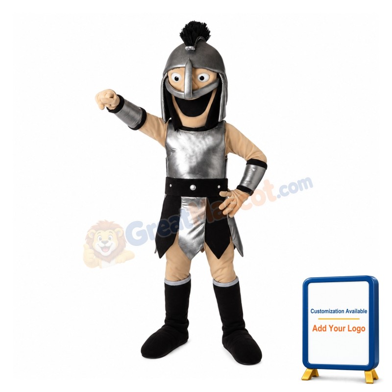 Trojan Spartan Silver Knight Mascot Costume