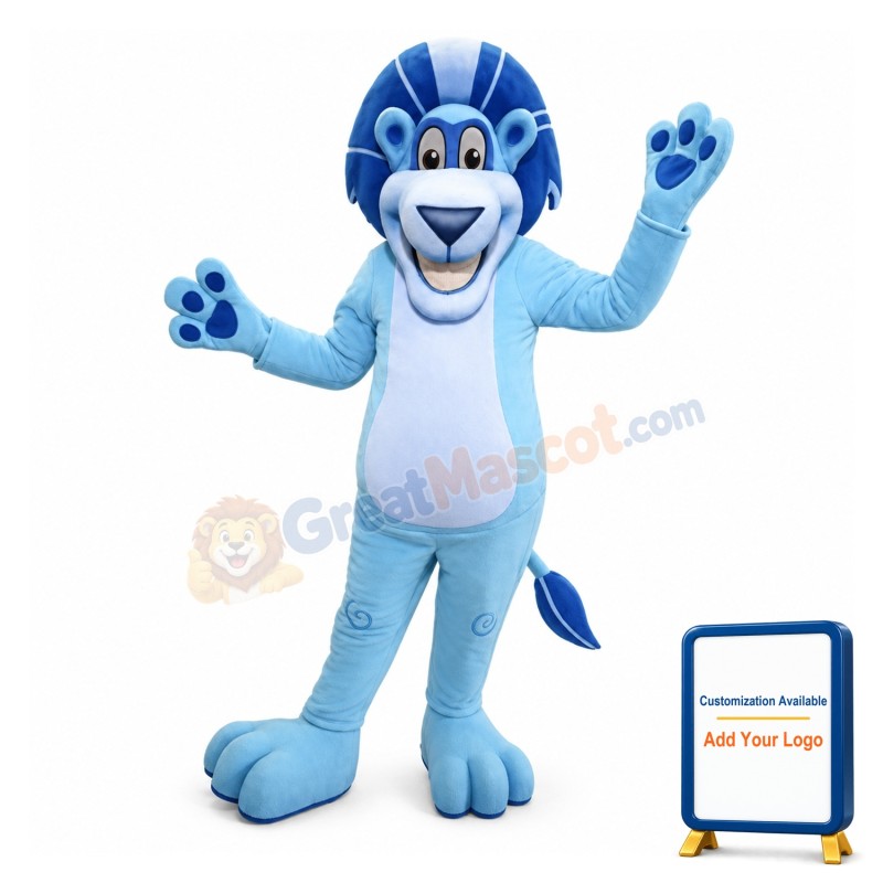 Lovable Cartoon Blue Lion Mascot Costume