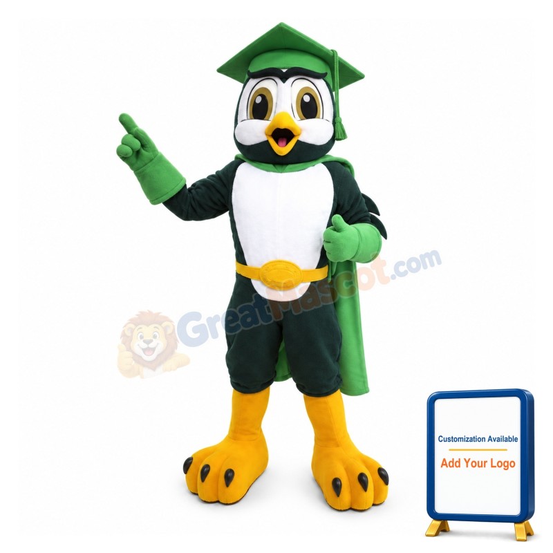 College Cartoon Green Owl Mascot Adult Costume