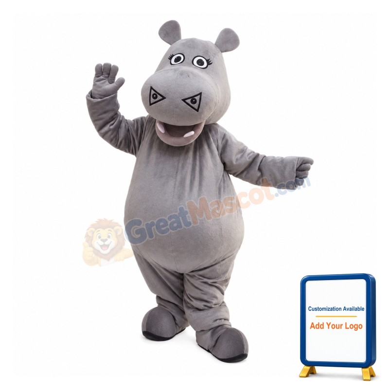 Lovely Grey Hippo Lightweight Mascot Adult Costume