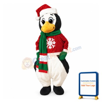 Cute Cartoon Christmas Penguin Mascot Adult Costume