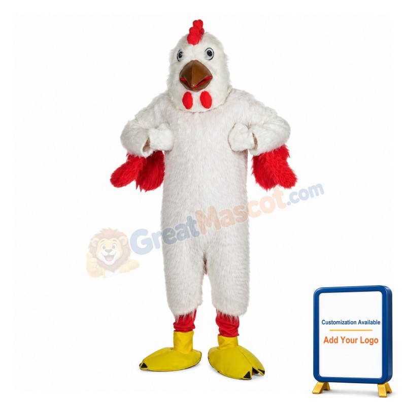 White Rooster Long Fur Mascot Costume