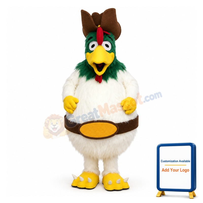 Long Fur Green Head Rooster Mascot Costume
