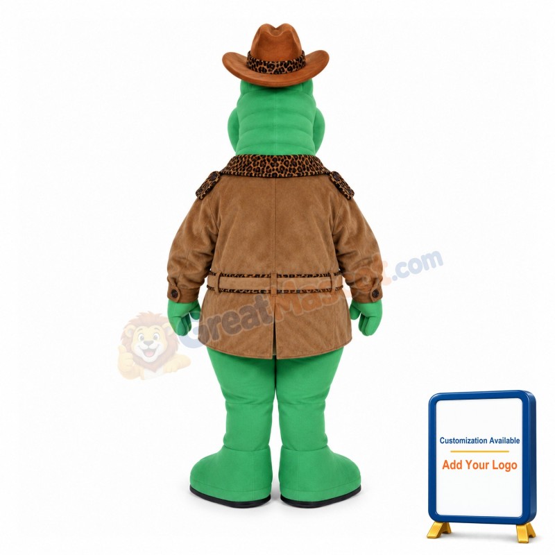 Green Crocodile Cowboy Mascot Adult Costume