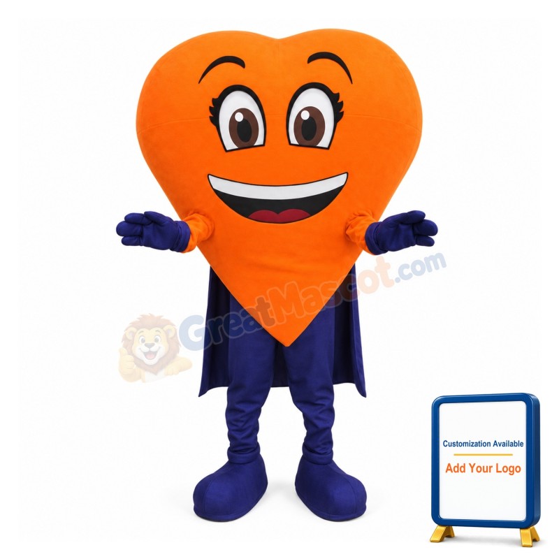 Cartoon Orange Heart Superhero Mascot Costume