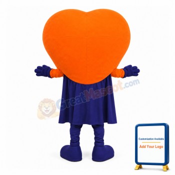 Cartoon Orange Heart Superhero Mascot Costume