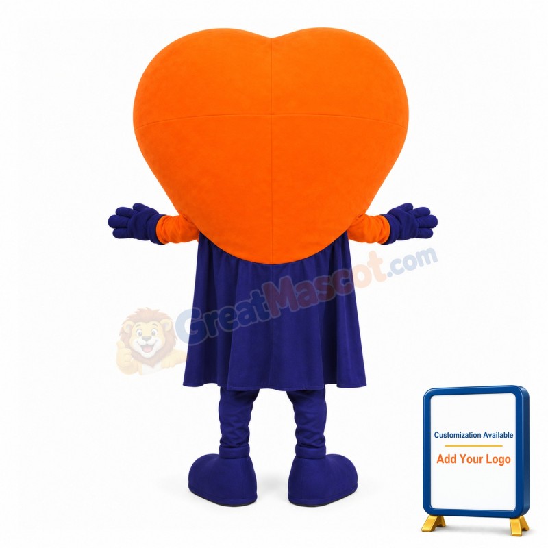 Cartoon Orange Heart Superhero Mascot Costume
